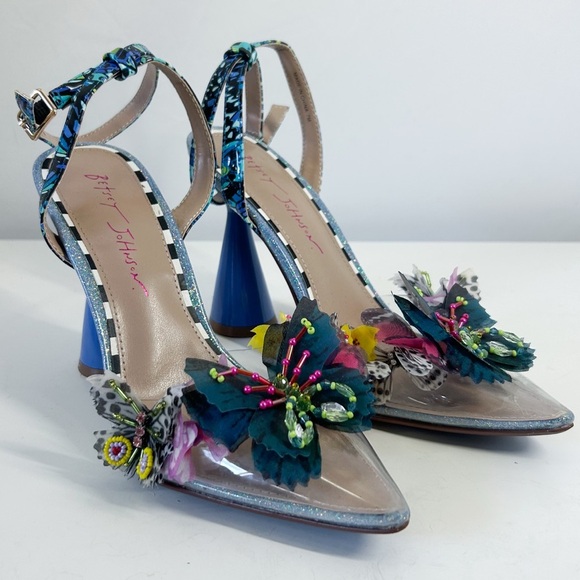 Betsey Johnson Nadya Blue 3D Butterfly Embellished Heels Size 7 - Picture 1 of 7